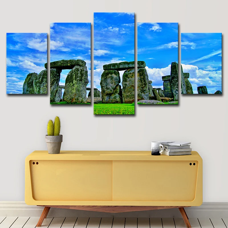 Lienzo inspirado en el mundo, lienzo azul de Stonehenge, arte de pared para dormitorio Azul Clearhalo