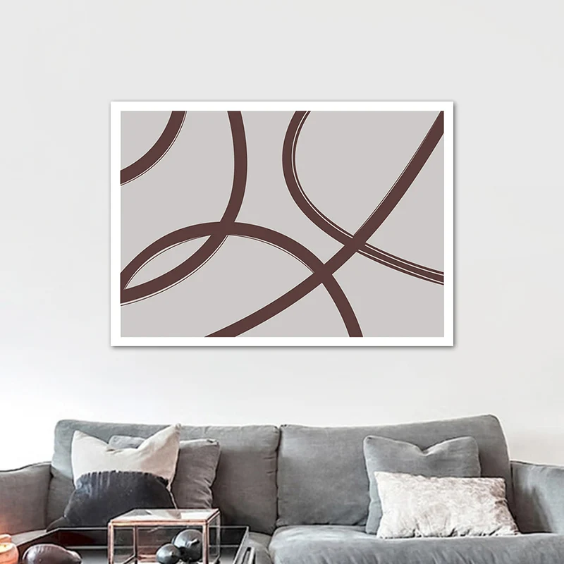 Lienzo de líneas retorcidas, arte de pared, decoración de pared texturizada minimalista en marrón sobre gris para el hogar...