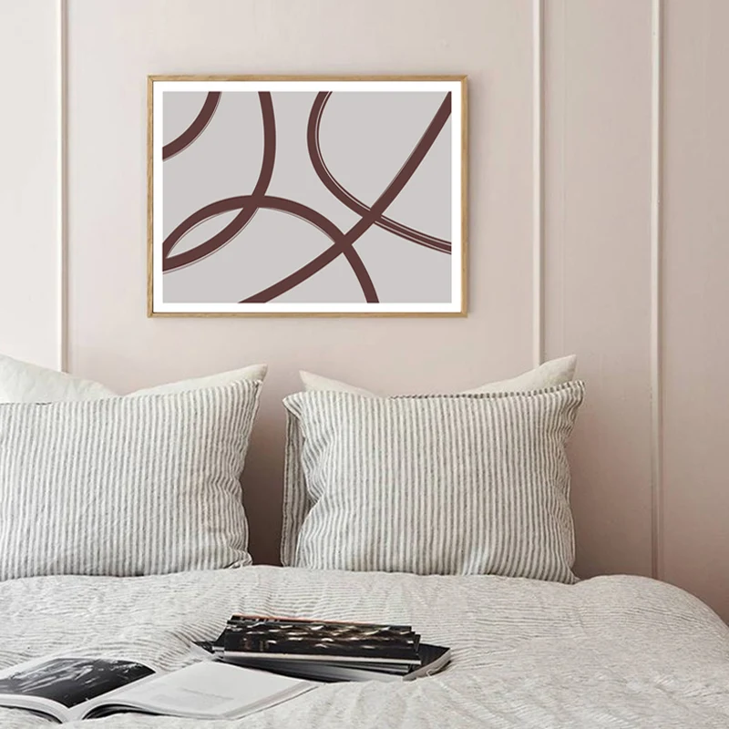 Lienzo de líneas retorcidas, arte de pared, decoración de pared texturizada minimalista en marrón sobre gris para el hogar...