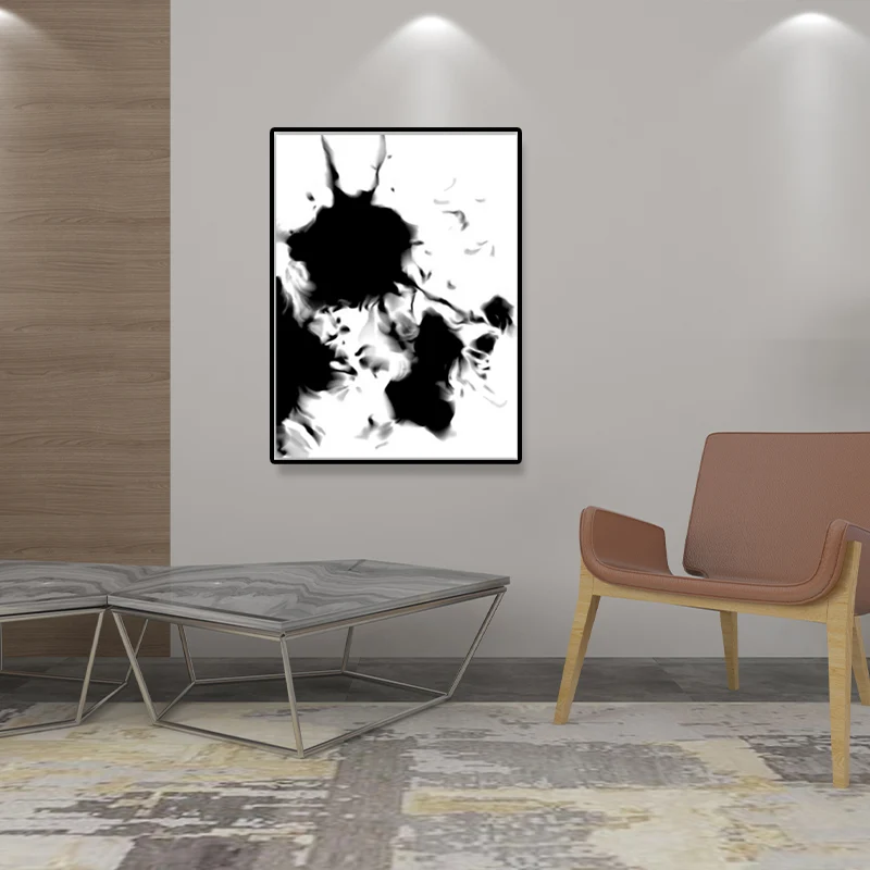 Lienzo minimalista en blanco y negro, pintura en aerosol, decoración de pared para el interior de la casa Negro Clearhalo