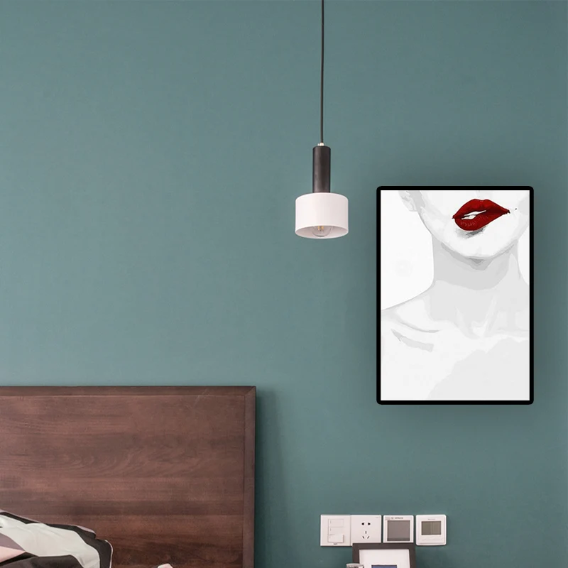 Lienzo de moda, arte de pared, minimalista, Sexy, mujer, hueso del cuello y labios rojos, decoración de pared en blanco Bl...