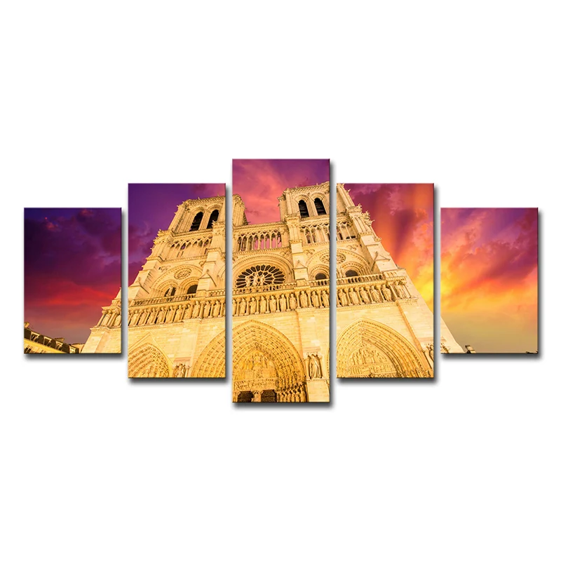 Lienzo moderno de la catedral de Notre Dame, decoración artística de pared para sala de estar, color amarillo, varias piez...
