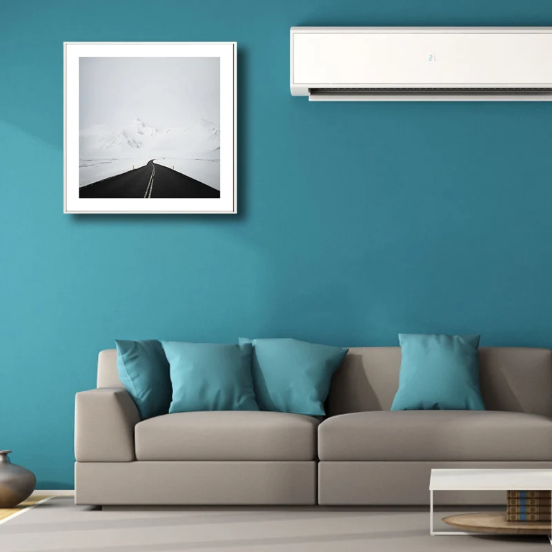 Lienzo de montañ de camino la nieve, impresión artística de pared contemporánea en blanco y negro para habitación Negro Cl...
