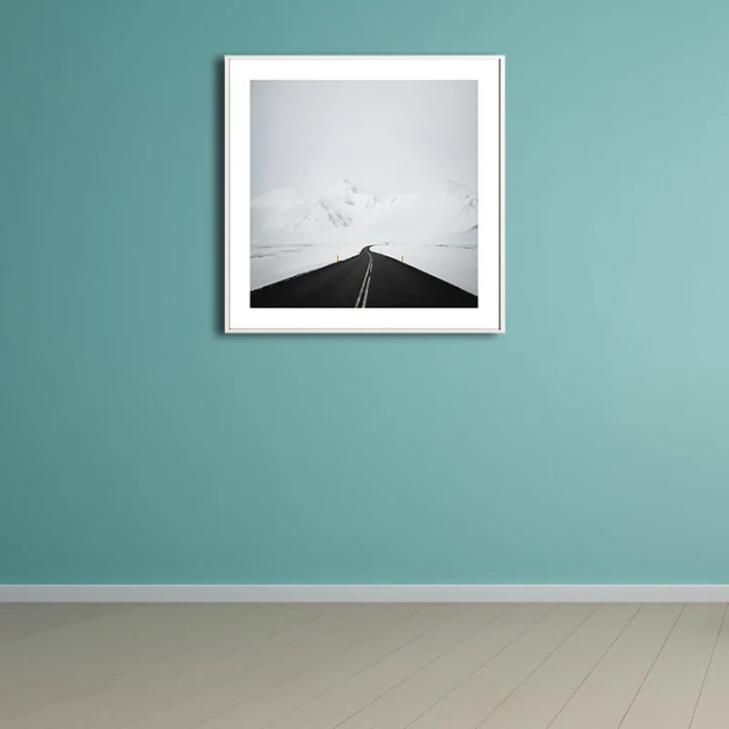 Lienzo de montañ de camino la nieve, impresión artística de pared contemporánea en blanco y negro para habitación Negro Cl...