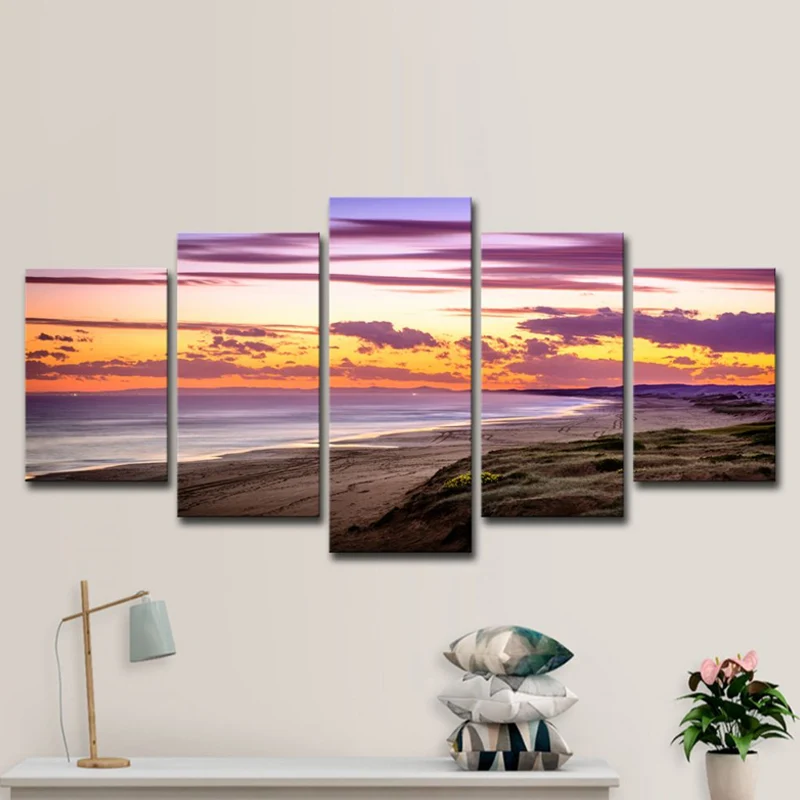 Lienzo de nubes de atardecer púrpura, decoración de pared moderna de varias piezas de Anna Bay para el hogar Purpura Clear...