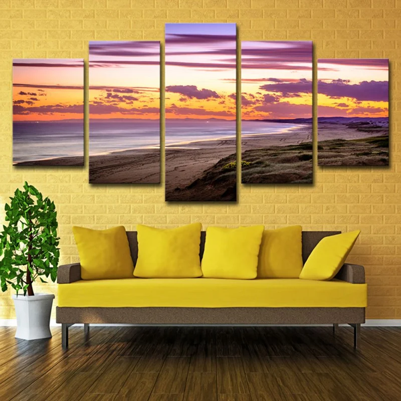 Lienzo de nubes de atardecer púrpura, decoración de pared moderna de varias piezas de Anna Bay para el hogar Purpura Clear...