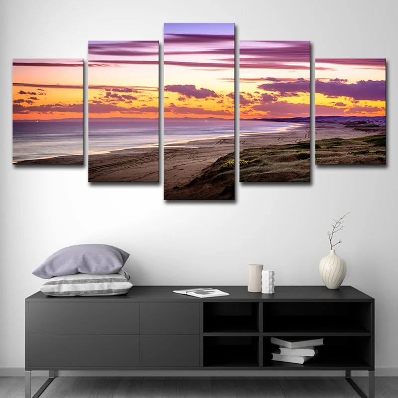 Lienzo de nubes de atardecer púrpura, decoración de pared moderna de varias piezas de Anna Bay para el hogar Purpura Clear...