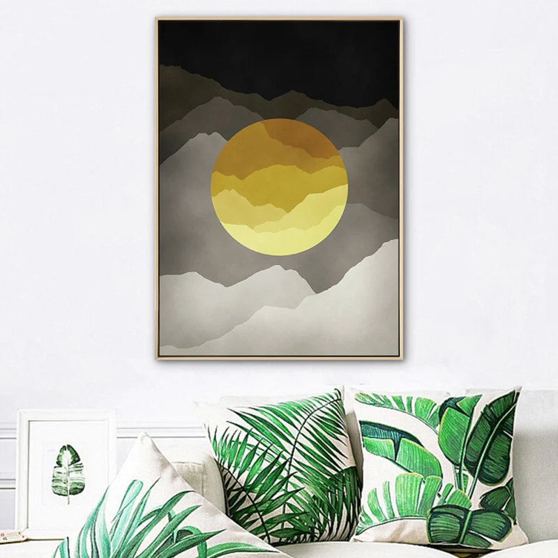 Lienzo nublado de noche de luna llena, estilo infantil, decoración de arte de pared texturizada para dormitorio en color s...