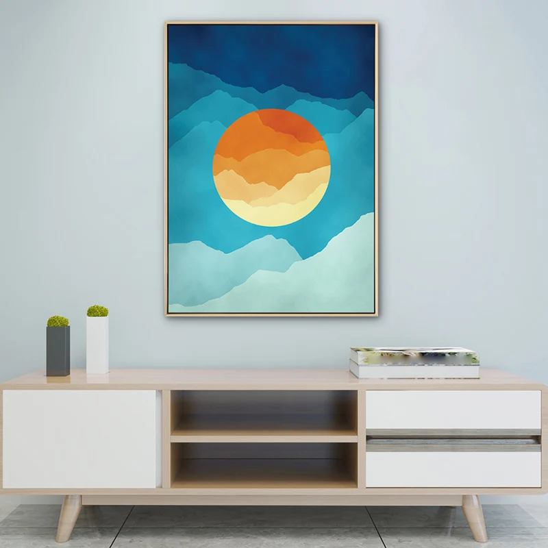 Lienzo nublado de noche de luna llena, estilo infantil, decoración de arte de pared texturizada para dormitorio en color s...