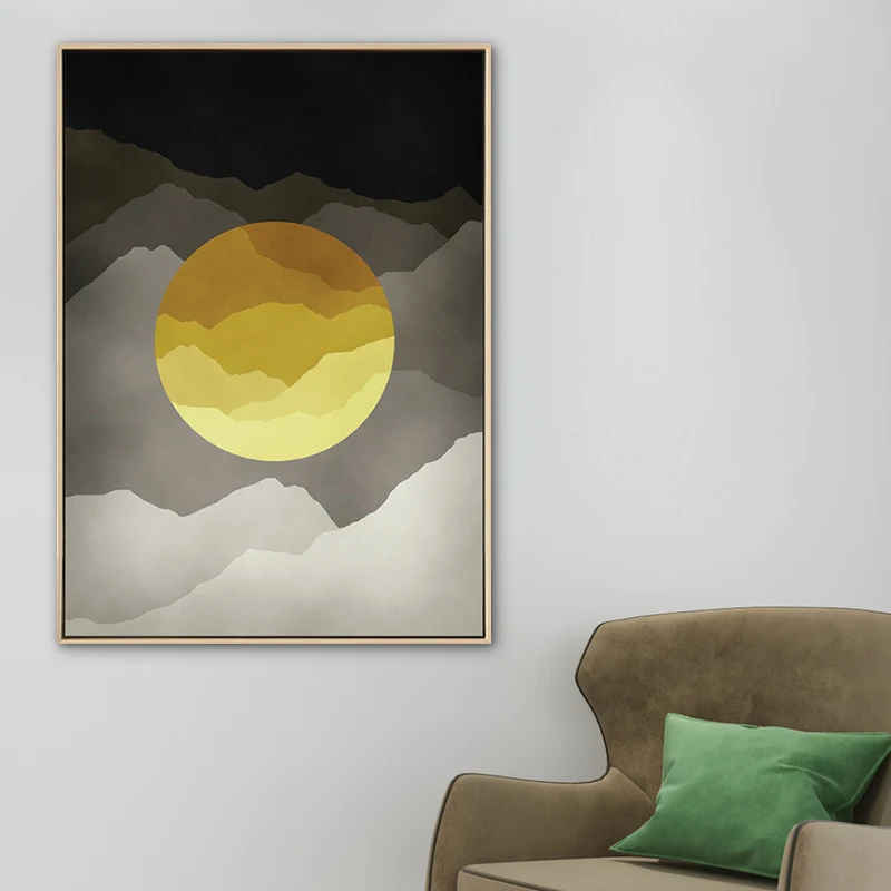 Lienzo nublado de noche de luna llena, estilo infantil, decoración de arte de pared texturizada para dormitorio en color s...