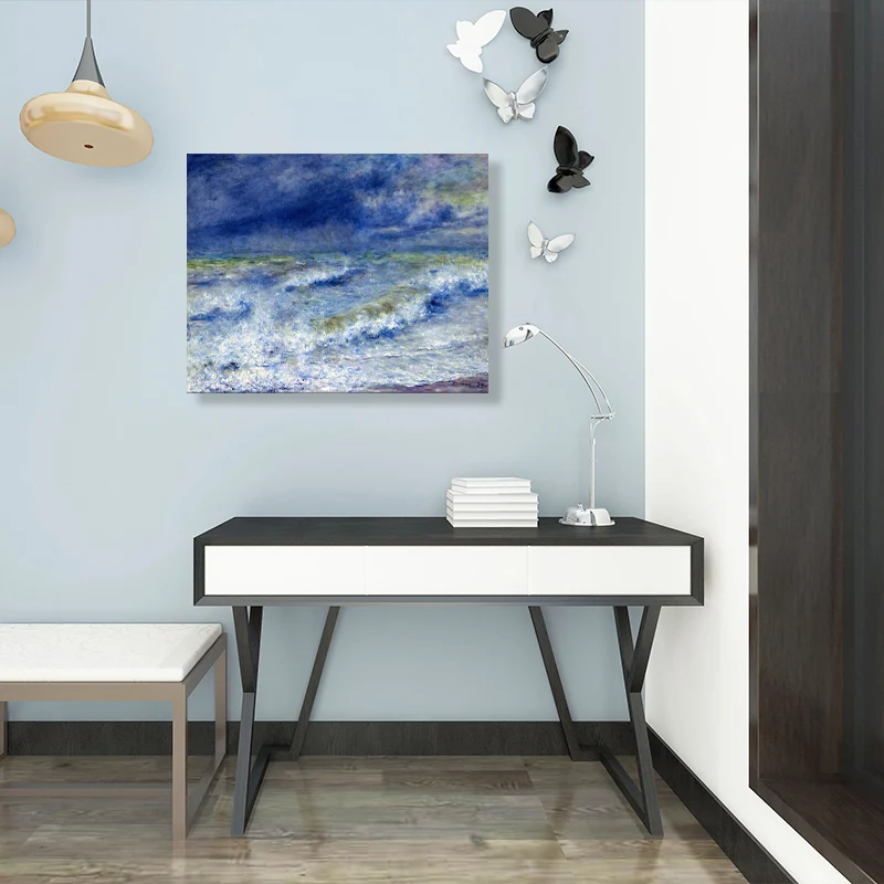 Lienzo de paisaje oceánico en estilo impresionista azul, decoración artística de pared para comedor Azul Clearhalo