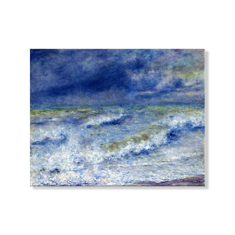 Lienzo de paisaje oceánico en estilo impresionista azul, decoración artística de pared para comedor Azul Clearhalo