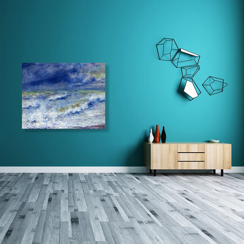 Lienzo de paisaje oceánico en estilo impresionista azul, decoración artística de pared para comedor Azul Clearhalo