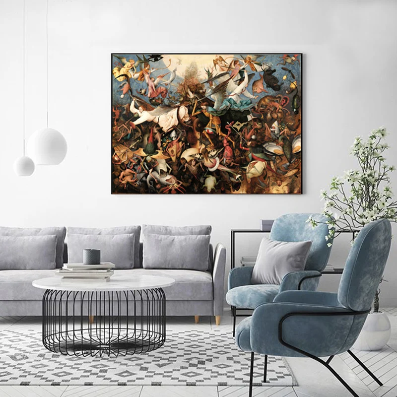 Lienzo de religión marrón Bruegel Caída de los ángeles rebeldes Arte de pared con textura tradicional Marron Clearhalo