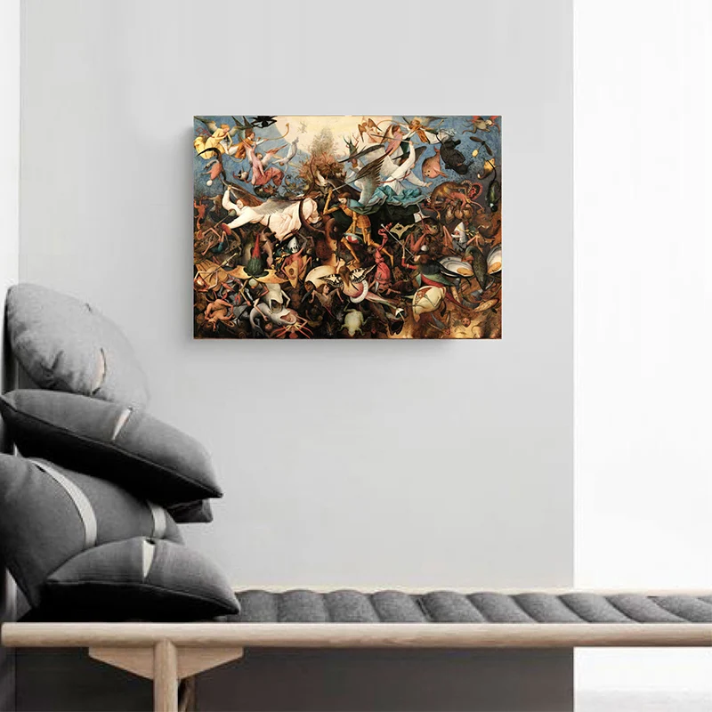 Lienzo de religión marrón Bruegel Caída de los ángeles rebeldes Arte de pared con textura tradicional Marron Clearhalo