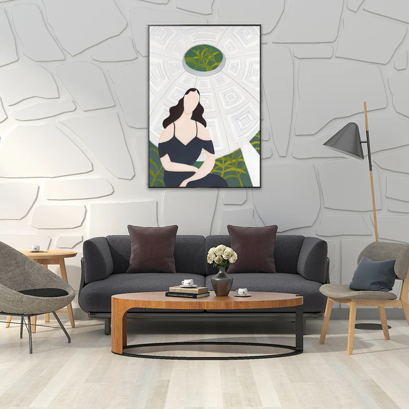 Lienzo texturizado de color suave, impresión artística de pared de mujer de moda de estilo nórdico para dormitorio Verde C...