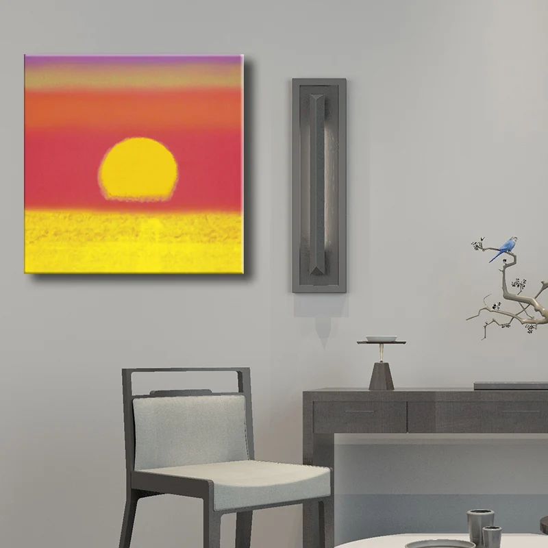 Lienzo texturizado pintura arte infantil amanecer decoración de pared en color oscuro para pasillo Amarillo Clearhalo