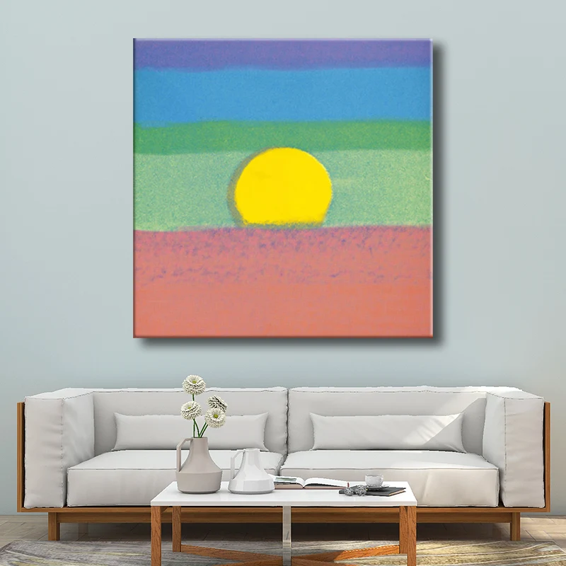Lienzo texturizado pintura arte infantil amanecer decoración de pared en color oscuro para pasillo Amarillo Clearhalo