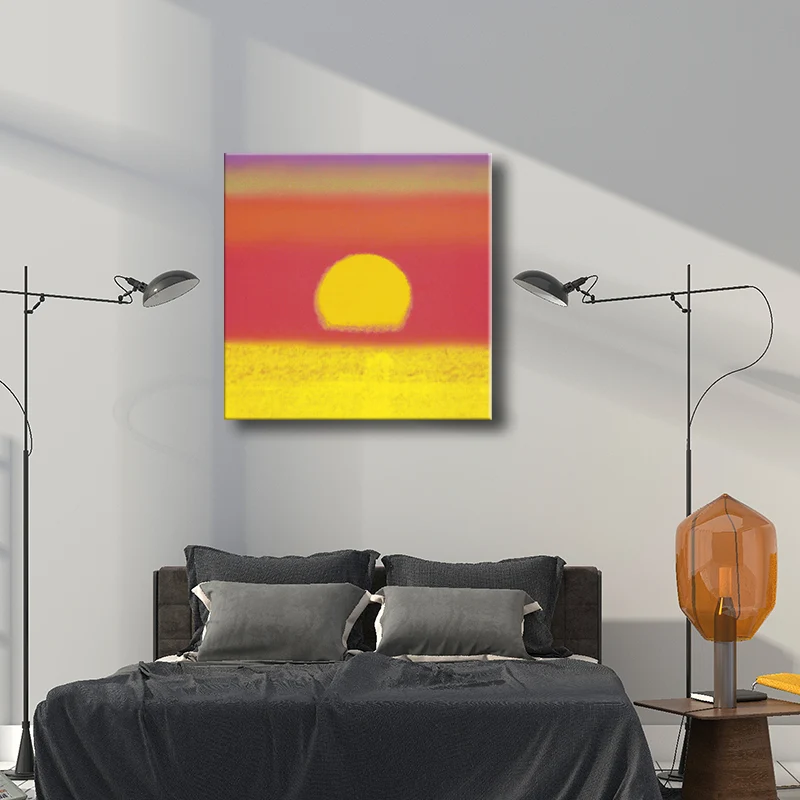 Lienzo texturizado pintura arte infantil amanecer decoración de pared en color oscuro para pasillo Amarillo Clearhalo