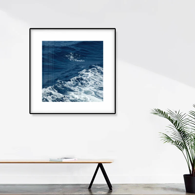 Lienzo texturizado tropical del arte de la pared del agua del océano del paisaje marino en azul para el interior de la cas...