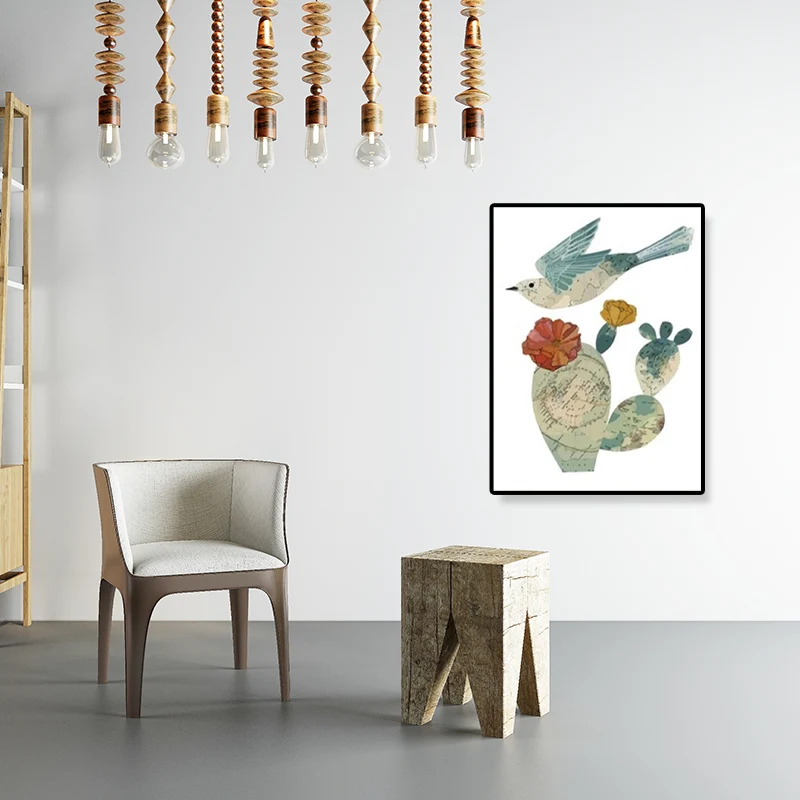 Linda ilustración animal lienzo arte casa interior vida salvaje decoración de pared en color suave, texturizado Verde Clea...