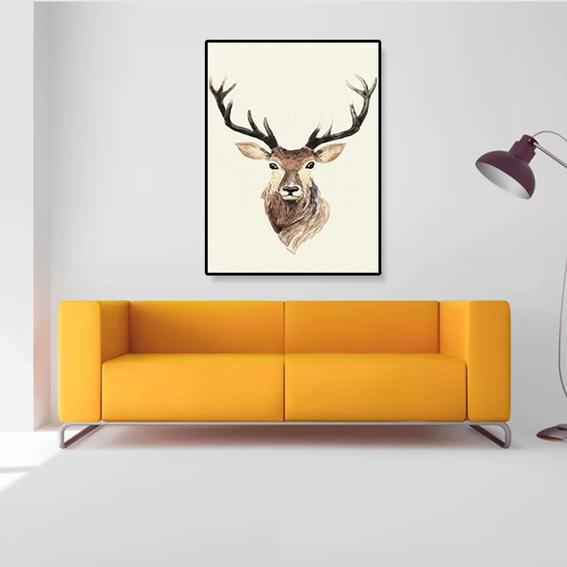 Linda ilustración animal lienzo arte casa interior vida salvaje decoración de pared en color suave, texturizado Verde Clea...