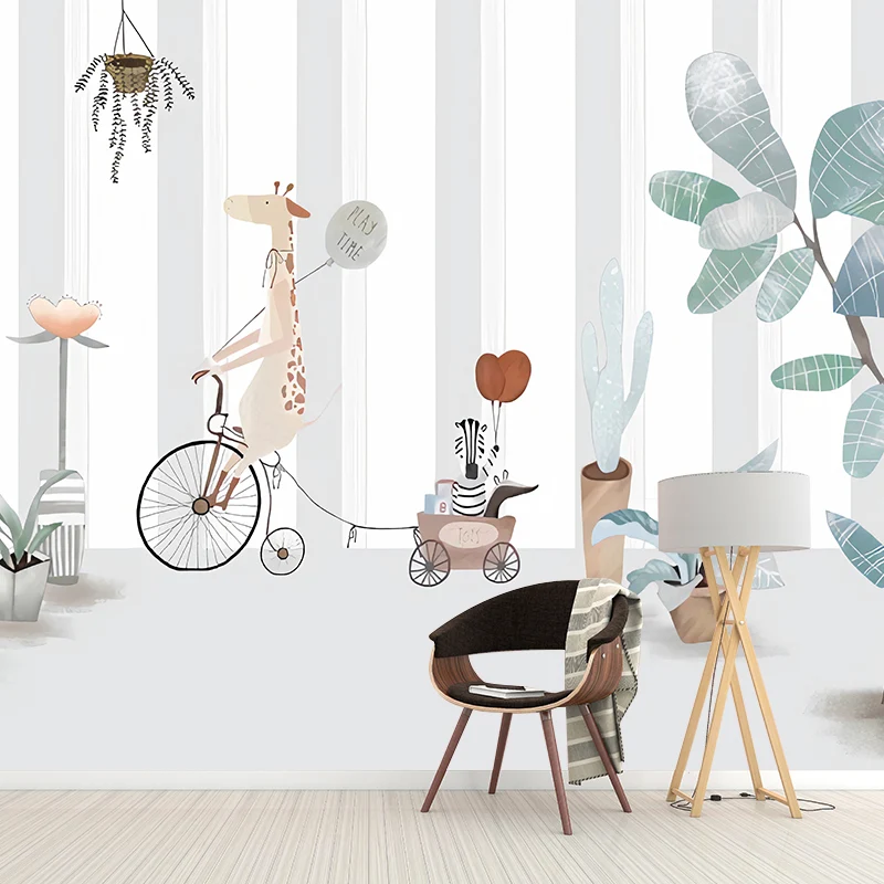 Lindo papel pintado mural de cactus para dormitorio infantil, verde y gris, tamaño personalizado disponible Gris Clearhalo