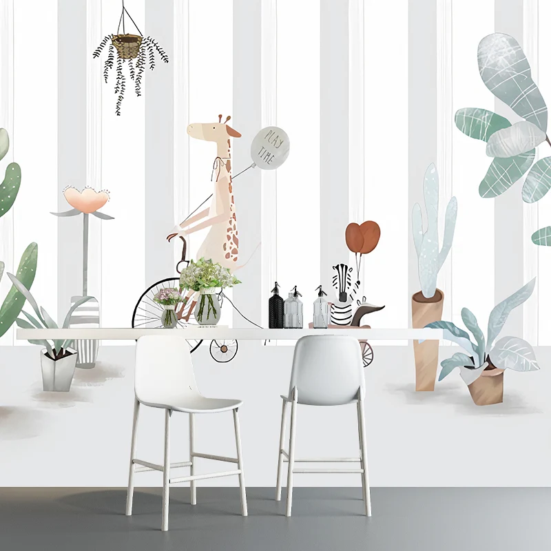 Lindo papel pintado mural de cactus para dormitorio infantil, verde y gris, tamaño personalizado disponible Gris Clearhalo