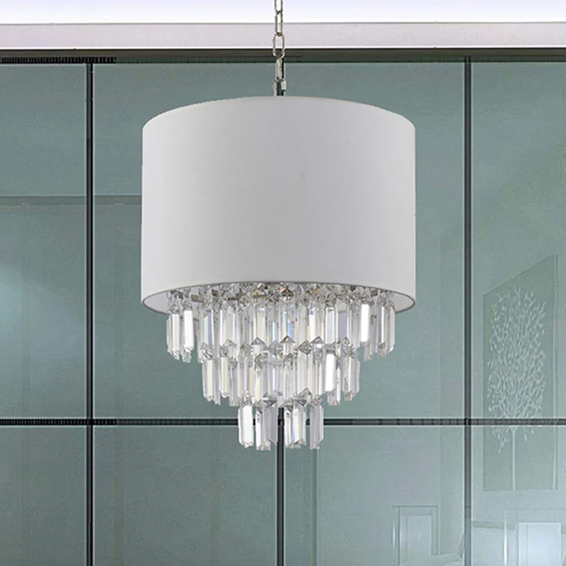 Lámpara colgante de tambor contemporánea con luz colgante blanca de tela decorativa de cristal para cocina Clearhalo
