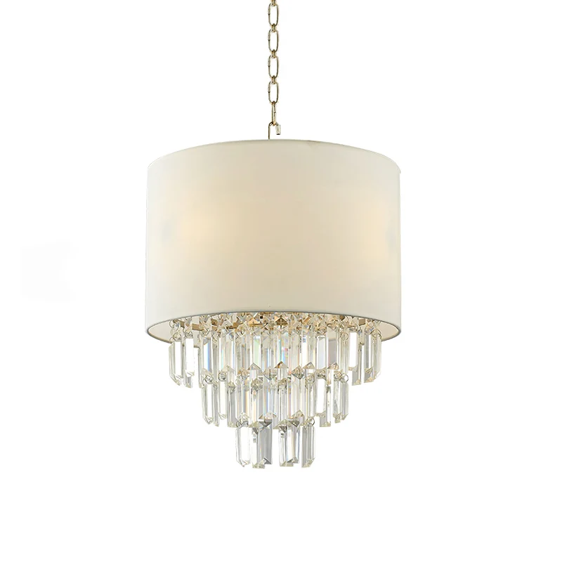 Lámpara colgante de tambor contemporánea con luz colgante blanca de tela decorativa de cristal para cocina Clearhalo