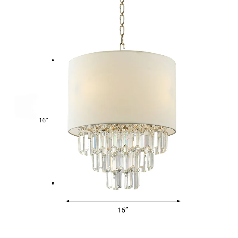 Lámpara colgante de tambor contemporánea con luz colgante blanca de tela decorativa de cristal para cocina Clearhalo