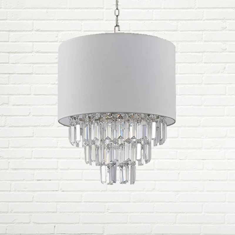 Lámpara colgante de tambor contemporánea con luz colgante blanca de tela decorativa de cristal para cocina Clearhalo