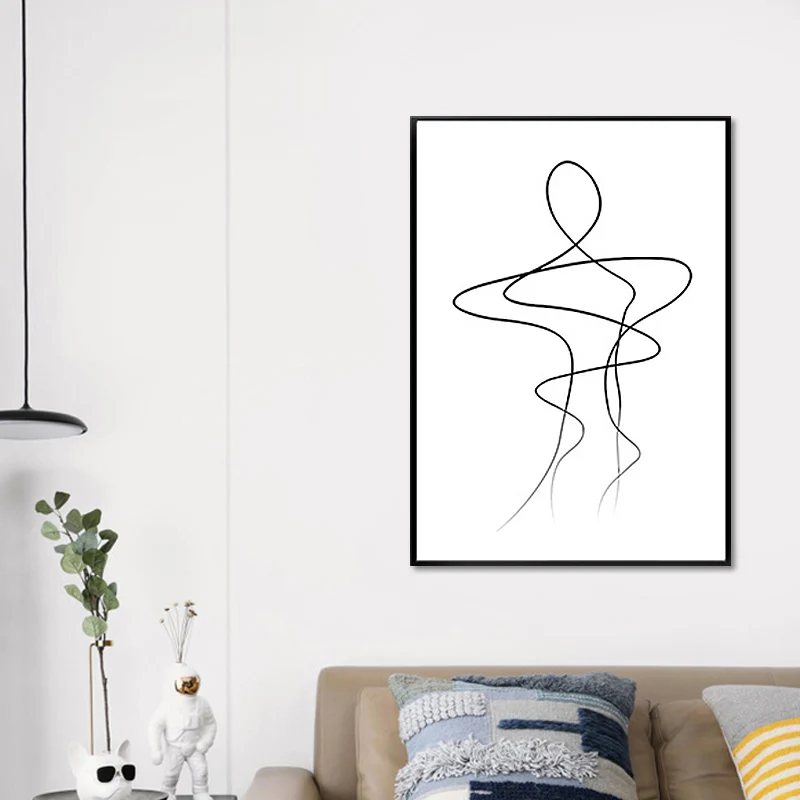 Línea irregular dibujos al carbón arte minimalismo estilo lienzo pintura, varios tamaños Blanco Clearhalo