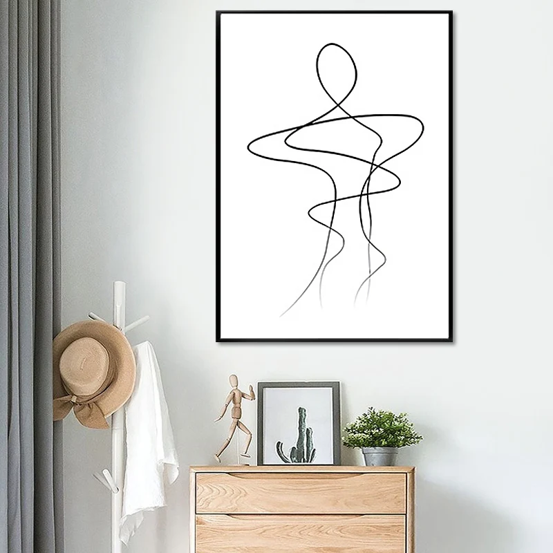 Línea irregular dibujos al carbón arte minimalismo estilo lienzo pintura, varios tamaños Blanco Clearhalo
