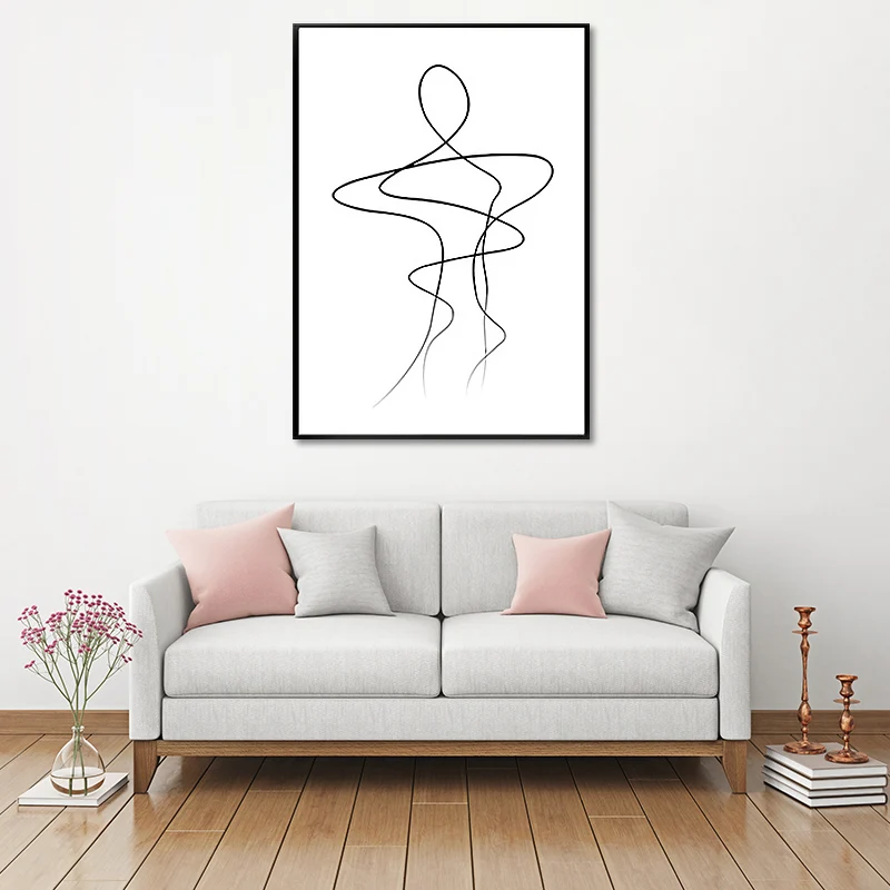Línea irregular dibujos al carbón arte minimalismo estilo lienzo pintura, varios tamaños Blanco Clearhalo
