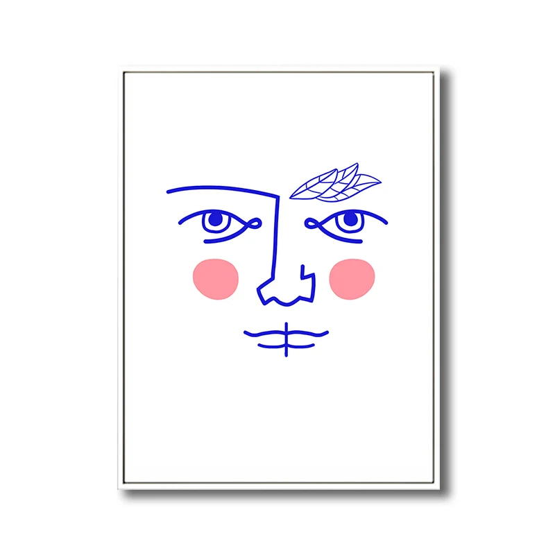 Línea de lápiz Figura Cara Lienzo Arte Minimalismo Decoración de pared texturizada en color pastel Blanco Clearhalo