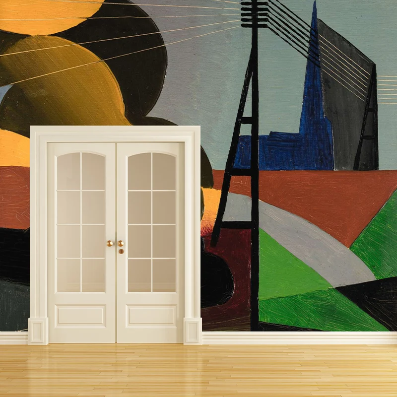 La Locomotora Mural Calcomaní Rojo-Amarillo-Azul Surrealismo Revestimiento de pared para pared decorativa Rojo Clearhalo