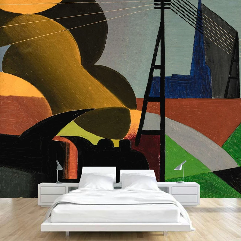 La Locomotora Mural Calcomaní Rojo-Amarillo-Azul Surrealismo Revestimiento de pared para pared decorativa Rojo Clearhalo
