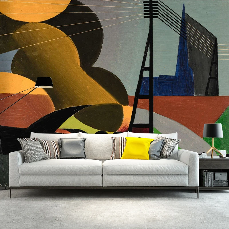 La Locomotora Mural Calcomaní Rojo-Amarillo-Azul Surrealismo Revestimiento de pared para pared decorativa Rojo Clearhalo