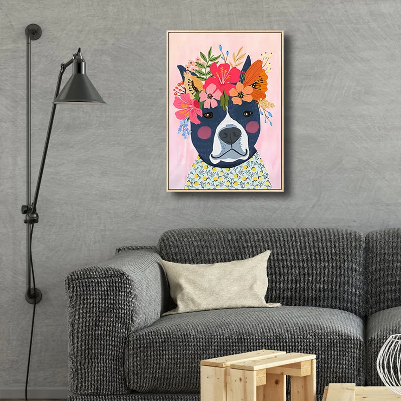 Mascota de dibujos animados con flores, lienzo impreso, decoración de pared colorida texturizada para guarderí Azul Clearhalo