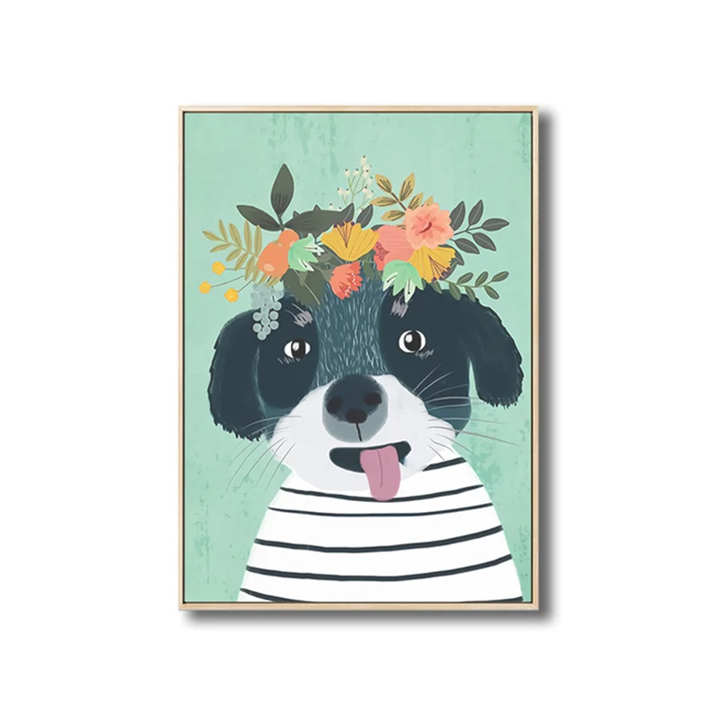 Mascota de dibujos animados con flores, lienzo impreso, decoración de pared colorida texturizada para guarderí Azul Clearhalo