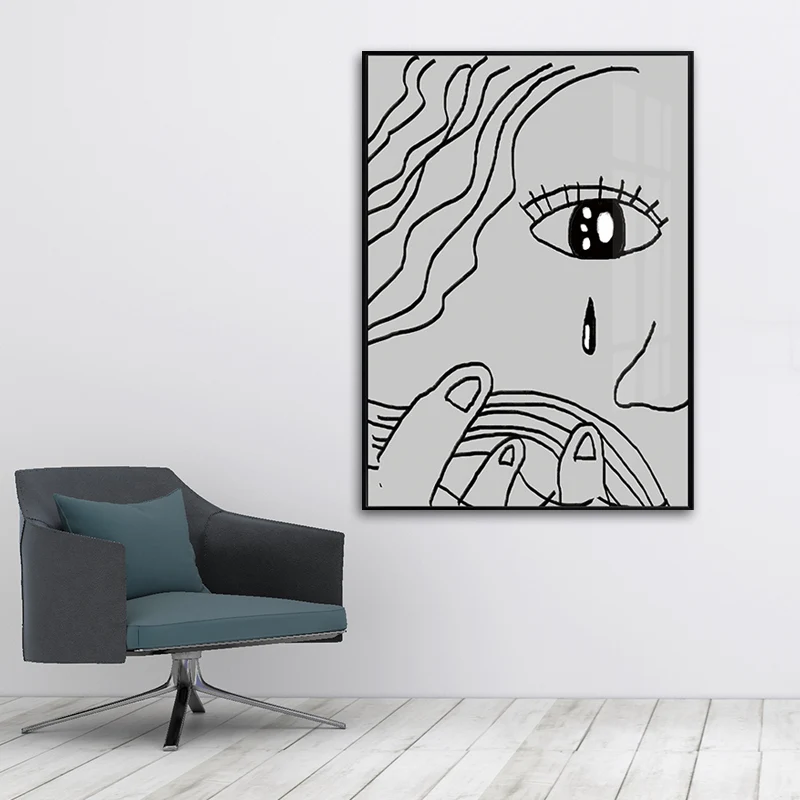 Minimalismo Tristeza Niñas Lienzo Cocina Decoración de pared en gris, opciones de múltiples tamaños Gris Clearhalo