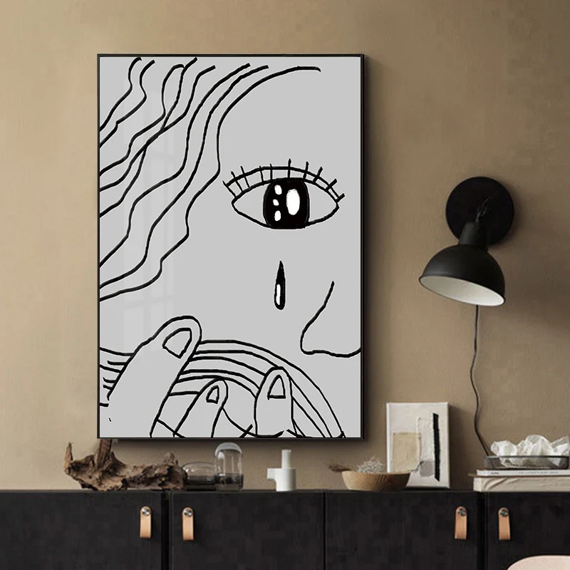 Minimalismo Tristeza Niñas Lienzo Cocina Decoración de pared en gris, opciones de múltiples tamaños Gris Clearhalo