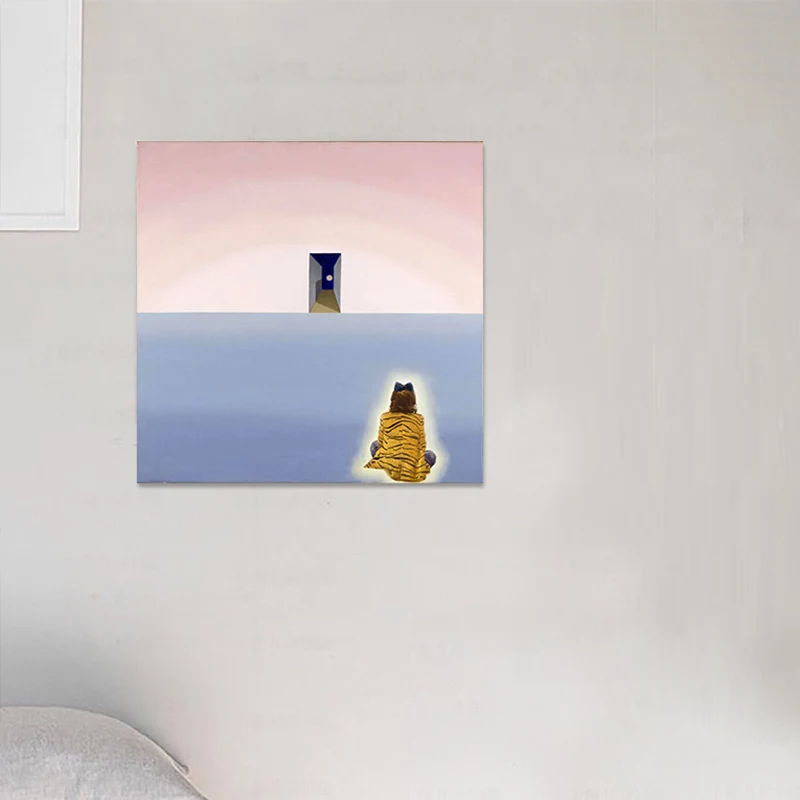 Mujer sentada en el suelo lienzo salón pared arte impresión rosa texturizado para dormitorio Rosa Clearhalo