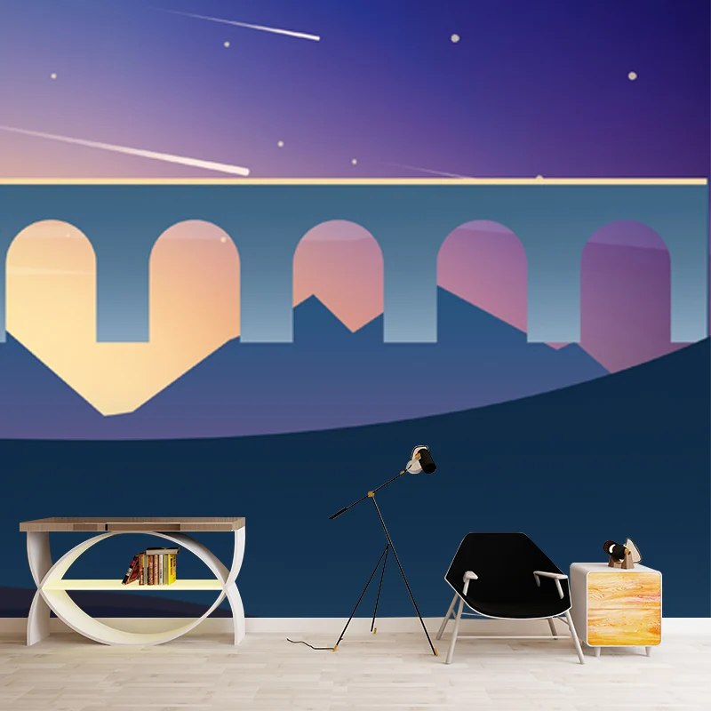 Mural de Cactus salvaje púrpura y azul, meteorito, cielo nocturno, decoración de pared nórdica prueba de agua para dormito...