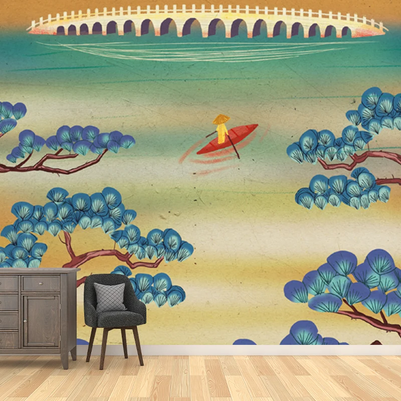 Mural con estampado de cabra chinoiserie para decoración de pared personalizada de dormitorio en marrón Marron Clearhalo