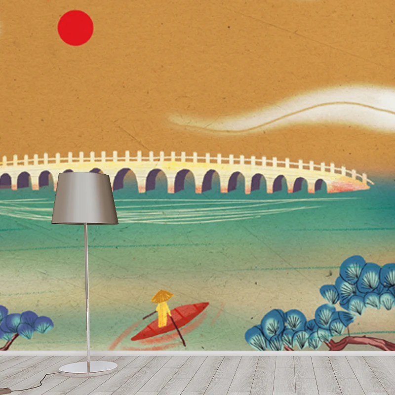 Mural con estampado de cabra chinoiserie para decoración de pared personalizada de dormitorio en marrón Marron Clearhalo