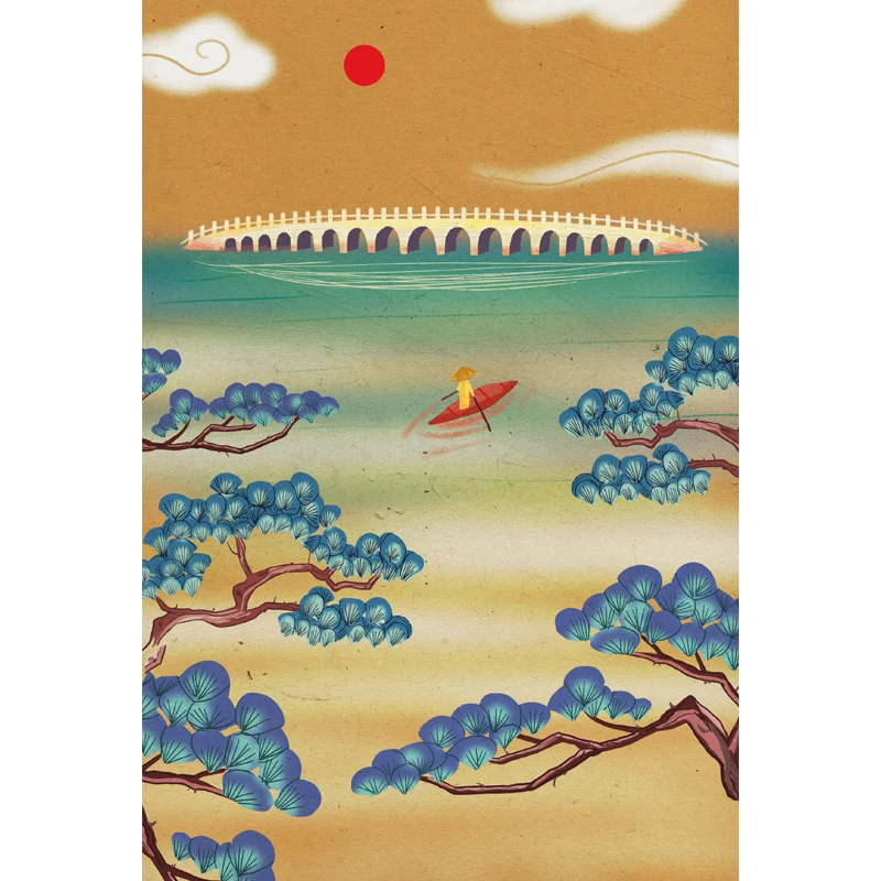 Mural con estampado de cabra chinoiserie para decoración de pared personalizada de dormitorio en marrón Marron Clearhalo