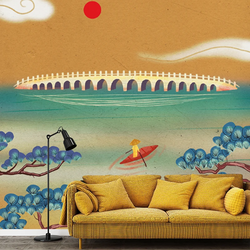 Mural con estampado de cabra chinoiserie para decoración de pared personalizada de dormitorio en marrón Marron Clearhalo