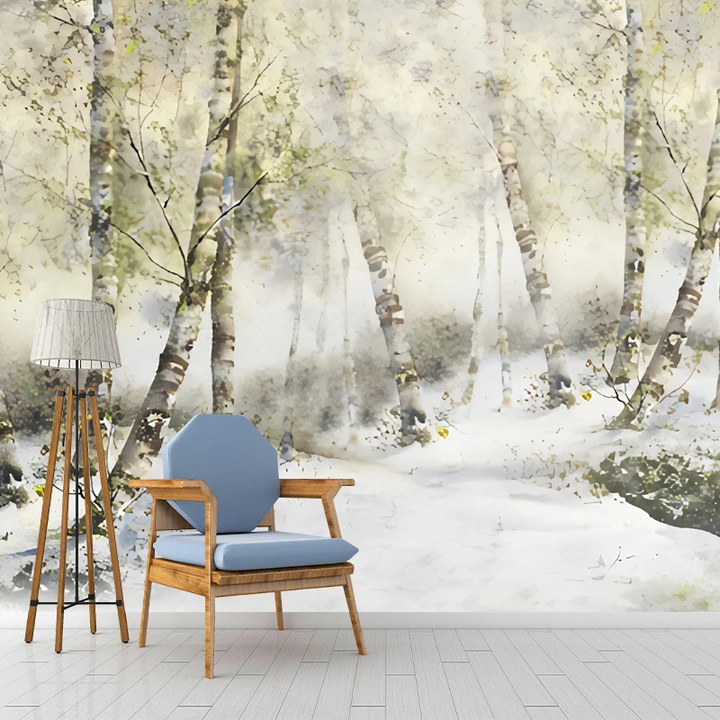 Mural decorativo de río y bosque, revestimiento de paredes de material no tejido para pared decorativa en gris y amarillo...